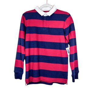 Old Navy NWT Polo Boys XL Maroon Blue Striped Long Sleeve Shirt Size Extra Large